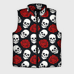 Мужской жилет Весёлые черепки и розы, цвет: 3D-красный