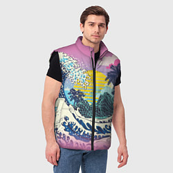 Мужской жилет Штормовые океанские волны и пальмы, цвет: 3D-черный — фото 2