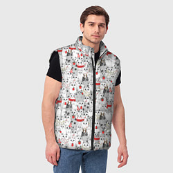 Мужской жилет Новогодний паттерн с котиками, цвет: 3D-черный — фото 2
