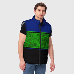 Мужской жилет Синие, неоновые зеленые мраморные и черные полосы, цвет: 3D-светло-серый — фото 2