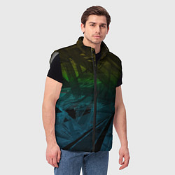 Мужской жилет Черный абстрактный узор на сине-зеленом фоне, цвет: 3D-светло-серый — фото 2