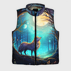 Мужской жилет Волк в ночном лесу в folk art стиле, цвет: 3D-светло-серый