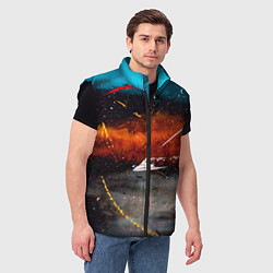 Мужской жилет Серый, оранжевый и синий туманы и краски, цвет: 3D-черный — фото 2