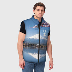 Мужской жилет Цветущая сакура на фоне Фудзиямы - Япония, цвет: 3D-черный — фото 2