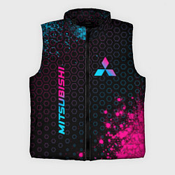 Мужской жилет Mitsubishi - neon gradient: надпись, символ, цвет: 3D-черный