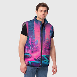 Мужской жилет Вечерний город в неоновых огнях, цвет: 3D-светло-серый — фото 2