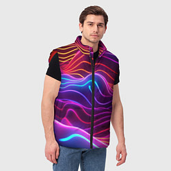 Мужской жилет Цветные неоновые волны, цвет: 3D-красный — фото 2