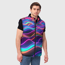 Мужской жилет Синие и фиолетовые волны, цвет: 3D-черный — фото 2