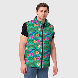 Мужской жилет Разные цветочки на зеленом фоне, цвет: 3D-черный — фото 2