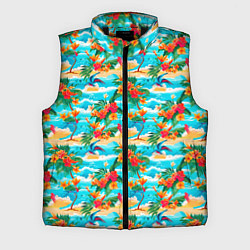Мужской жилет Гавайский стиль море и цветы, цвет: 3D-черный