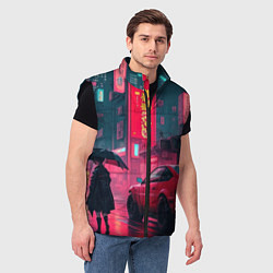 Мужской жилет Дождь на улицах Японии, цвет: 3D-черный — фото 2
