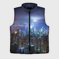Мужской жилет Большой город в розово-голубых огнях, цвет: 3D-черный