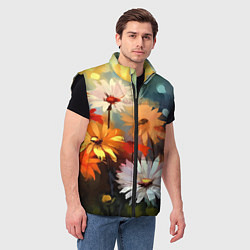 Мужской жилет Маслянные ромашки, цвет: 3D-черный — фото 2