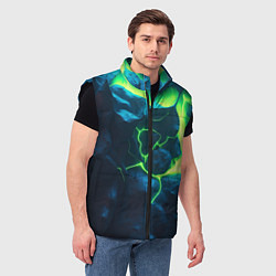 Мужской жилет Неоновый зеленый разлом плит, цвет: 3D-черный — фото 2