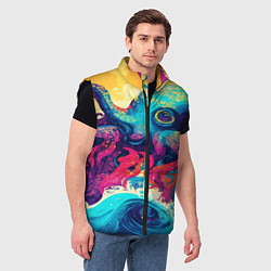 Мужской жилет Разноцветный осьминог на волнах красок, цвет: 3D-черный — фото 2