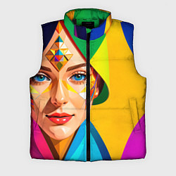 Мужской жилет Девушка лицо с ромбическим орнаментом, цвет: 3D-черный