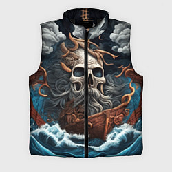Мужской жилет Тату ирезуми черепа пирата на корабле в шторм, цвет: 3D-черный