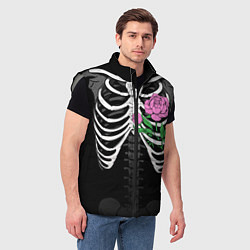Мужской жилет Скелет: ребра с пионом, цвет: 3D-светло-серый — фото 2