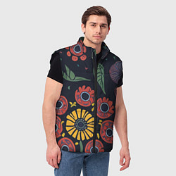 Мужской жилет Простые цветы на глубоком синем, цвет: 3D-черный — фото 2
