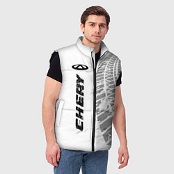 Мужской жилет Chery speed на светлом фоне со следами шин: по-вер, цвет: 3D-черный — фото 2
