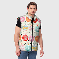 Мужской жилет Разноцветные новогодние шары, цвет: 3D-светло-серый — фото 2