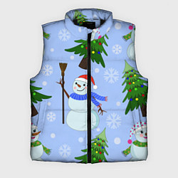 Мужской жилет Снеговики с новогодними елками паттерн, цвет: 3D-черный