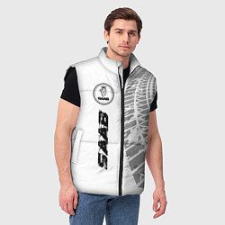 Мужской жилет Saab speed на светлом фоне со следами шин: по-верт, цвет: 3D-черный — фото 2