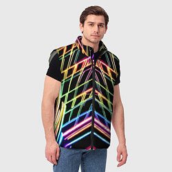 Мужской жилет Зеркальный неоновый паттерн - нейросеть, цвет: 3D-светло-серый — фото 2