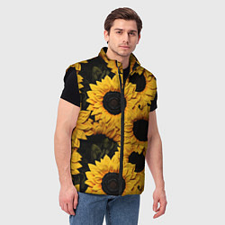 Мужской жилет Подсолнухи объемными мазками от нейросети, цвет: 3D-черный — фото 2