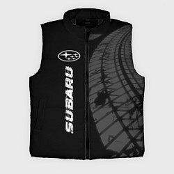 Мужской жилет Subaru speed на темном фоне со следами шин: по-вер