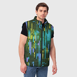 Мужской жилет Неоновые полосы синие, цвет: 3D-черный — фото 2