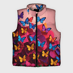 Мужской жилет Разноцветные бабочки - розовые цветы, цвет: 3D-светло-серый