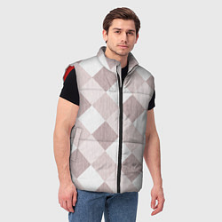Мужской жилет Геометрический светло коричневый узор квадраты, цвет: 3D-красный — фото 2