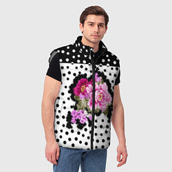 Мужской жилет Пион на бело чёрном горохе, цвет: 3D-светло-серый — фото 2