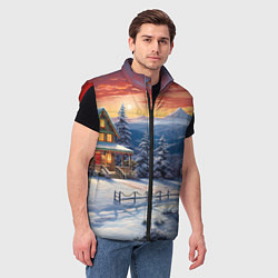 Мужской жилет Зимний праздник в сказочном городке, цвет: 3D-красный — фото 2