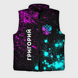 Мужской жилет Григорий и неоновый герб России вертикально, цвет: 3D-черный