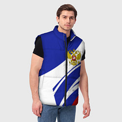 Мужской жилет Герб России на абстрактных полосах, цвет: 3D-черный — фото 2