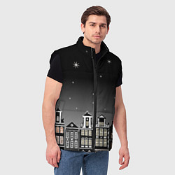 Мужской жилет Ночной город и звездное небо, цвет: 3D-черный — фото 2