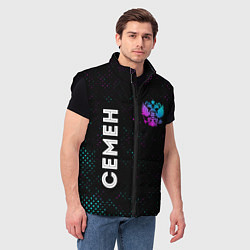 Мужской жилет Семен и неоновый герб России вертикально, цвет: 3D-черный — фото 2