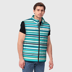 Мужской жилет Бело-сине-зелёный в полоску, цвет: 3D-черный — фото 2