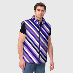 Мужской жилет Полосы фиолетовые диагональ, цвет: 3D-светло-серый — фото 2