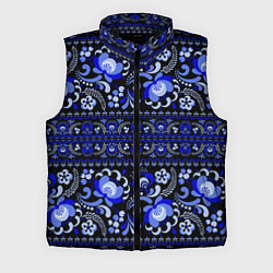 Мужской жилет Новогодняя гжельская роспись цветами на чёрном фон, цвет: 3D-черный