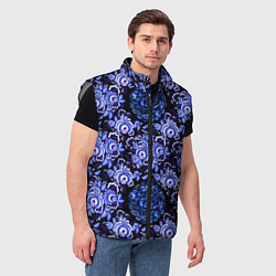 Мужской жилет Новогодняя гжель роспись на чёрном фоне, цвет: 3D-светло-серый — фото 2