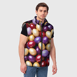 Мужской жилет Красные и фиолетовые пасхальные яйца, цвет: 3D-светло-серый — фото 2