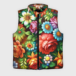 Мужской жилет Жостово роспись цветы традиционный узор, цвет: 3D-черный