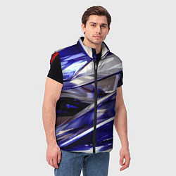 Мужской жилет Синие и белые полосы абстракции, цвет: 3D-красный — фото 2