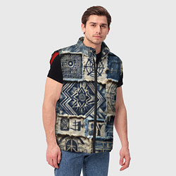 Мужской жилет Татуировки майя на дениме, цвет: 3D-красный — фото 2