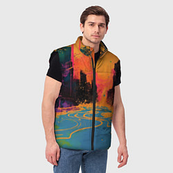 Мужской жилет Абстрактная городская улица со зданиями и река, цвет: 3D-черный — фото 2