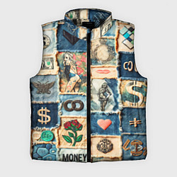 Мужской жилет Баксы и девушки на дениме - пэчворк, цвет: 3D-черный