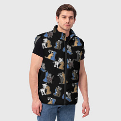 Мужской жилет Котики и шахматы на черном, цвет: 3D-светло-серый — фото 2